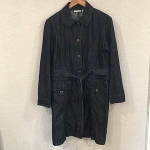 Chico's Platinum Women 12/2 Dress‎ Blue Dark Wash Denim Pencil Button Y2K 90s